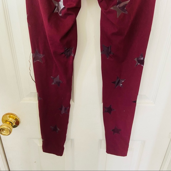 JESSICA SIMPON THE WARM UP Burgundy star work out stretch leggings Size small - Picture 10 of 14